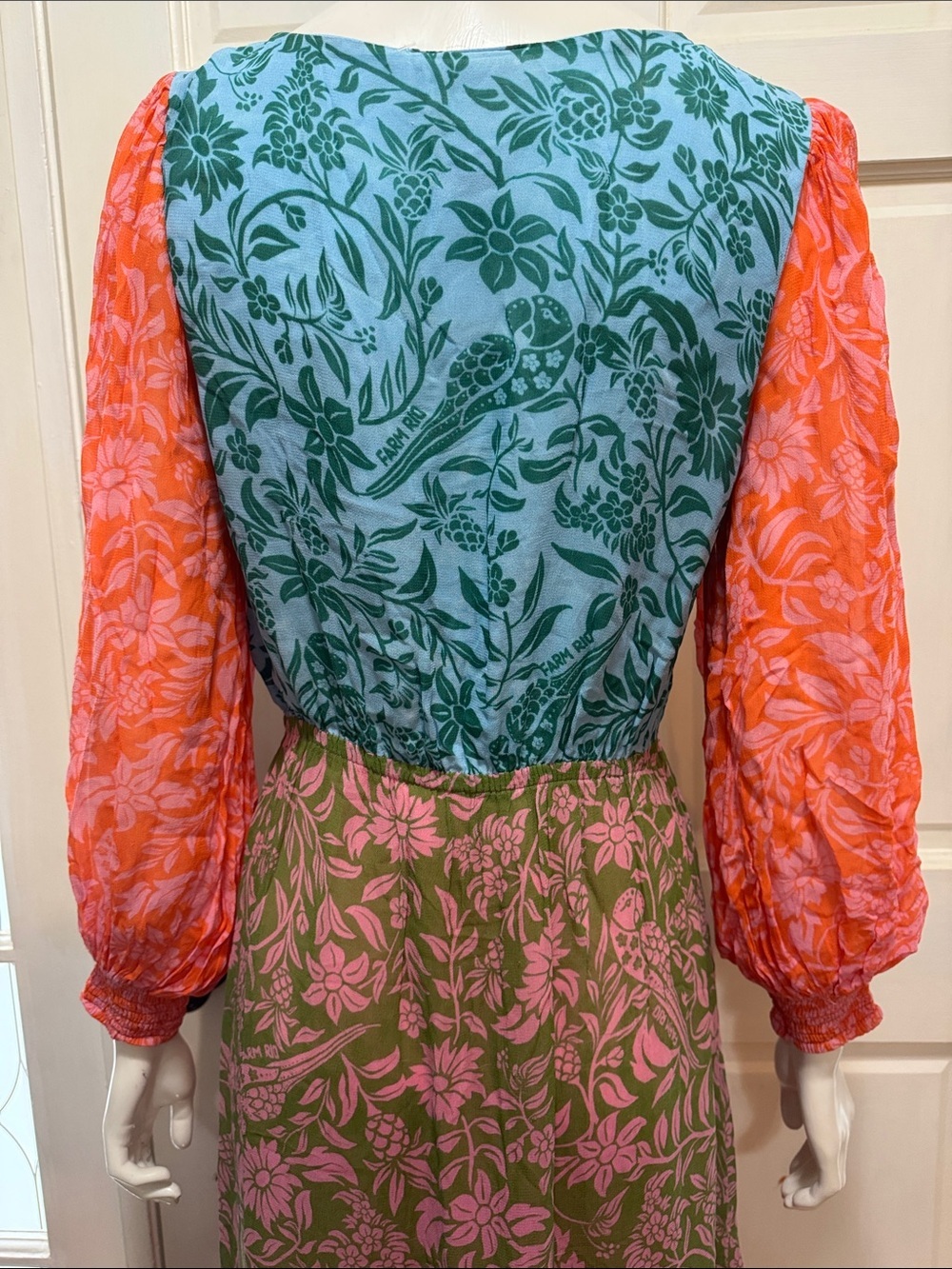 Farm Rio Cutout Maxi Dress Colorblock Floral Maxi Dress with Tie Front S Medium - Picture 11 of 15